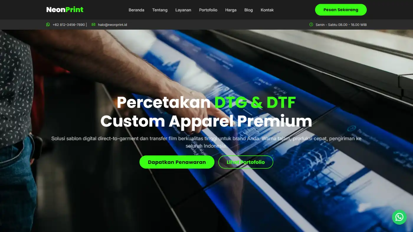 NeonPrint Web Template DTG & DTF Printing